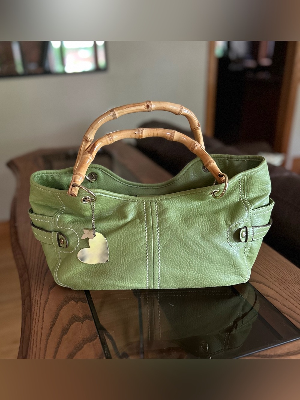 Bamboo and pebbled leather shoulder handbag by Relic